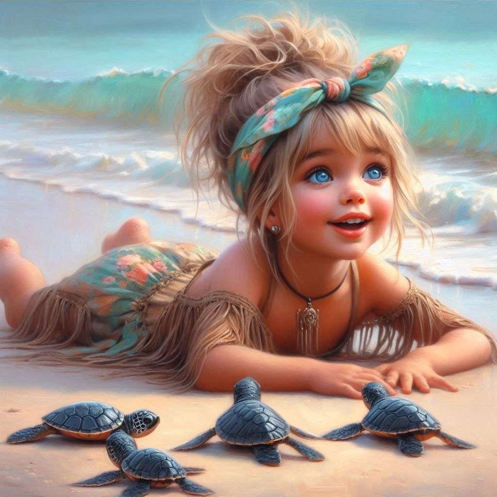 little girl plays by the sea online puzzle