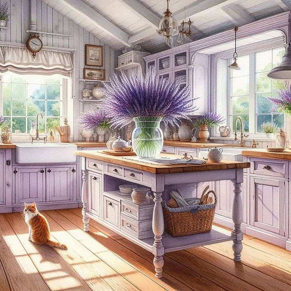 Lavander in a white kitchen online puzzle