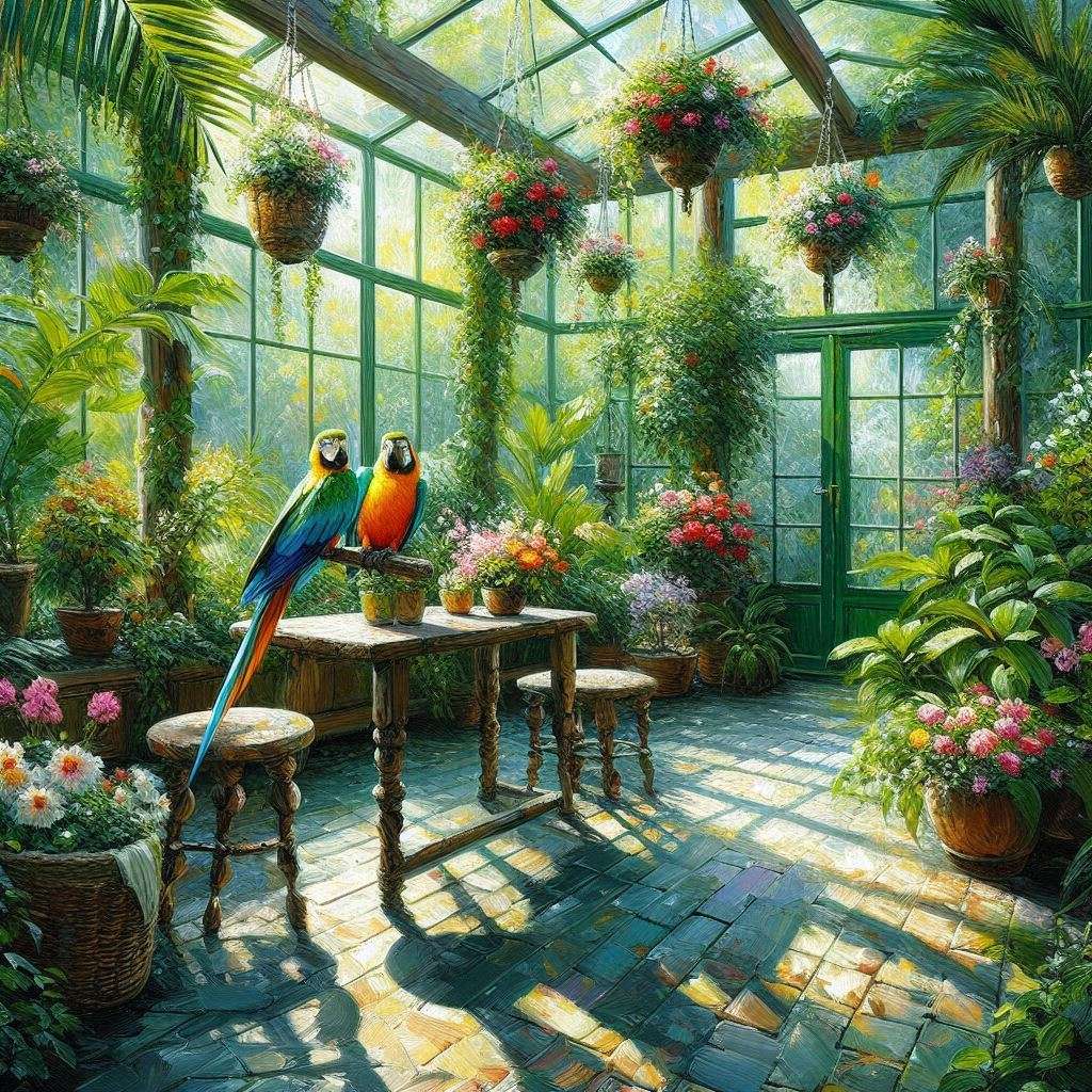 An indoor garden room with abundant greenery jigsaw puzzle online