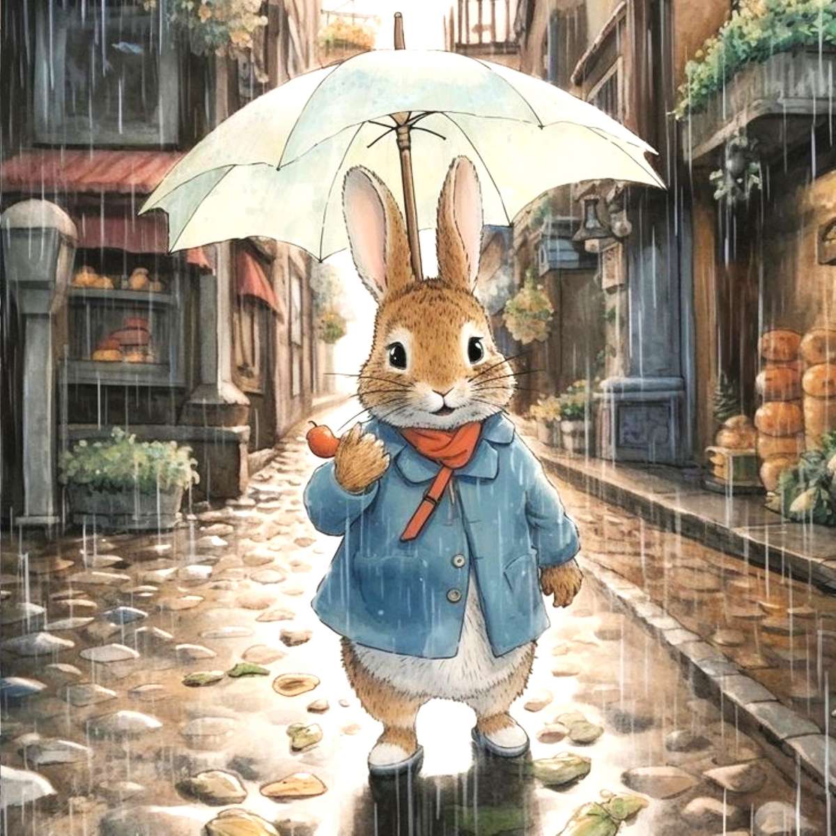 un lapin se promène sous la pluie puzzle en ligne