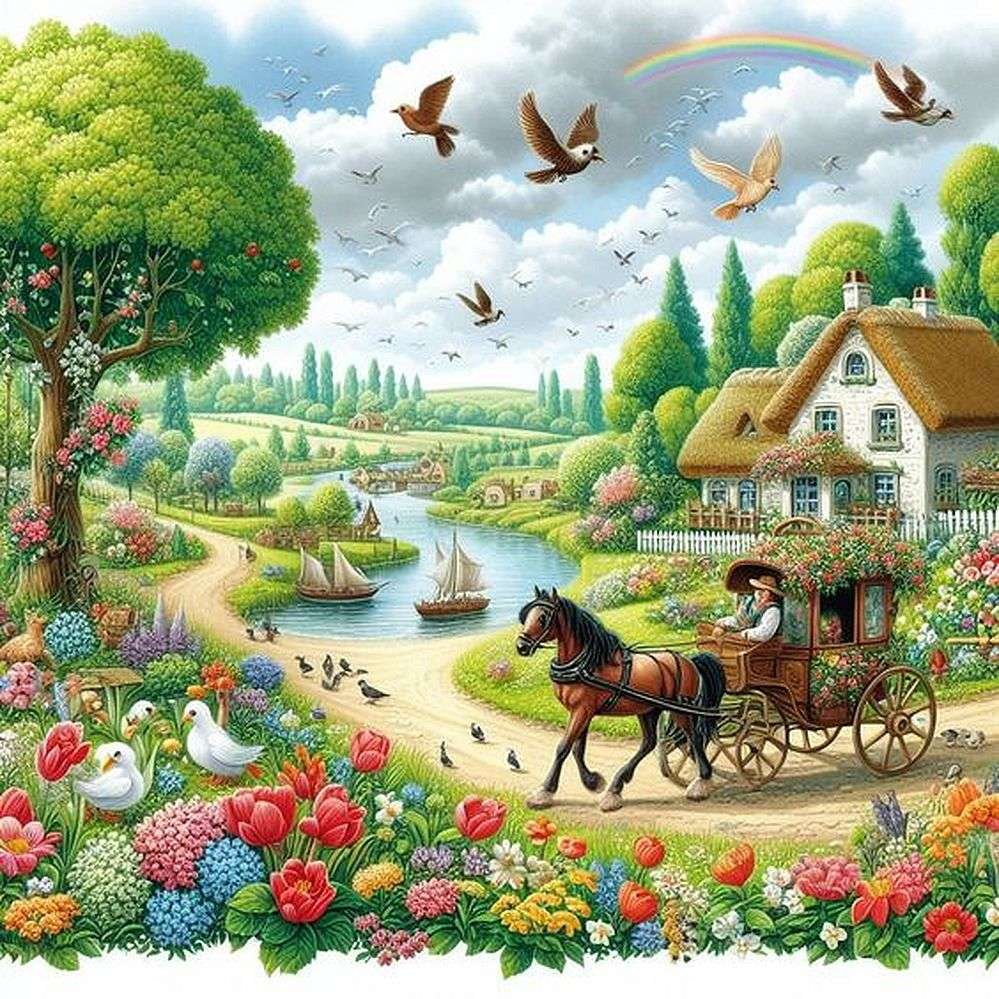 O scenă rurală vibrantă jigsaw puzzle online