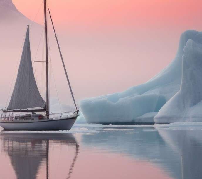 Segelboot neben einem Eisberg Online-Puzzle