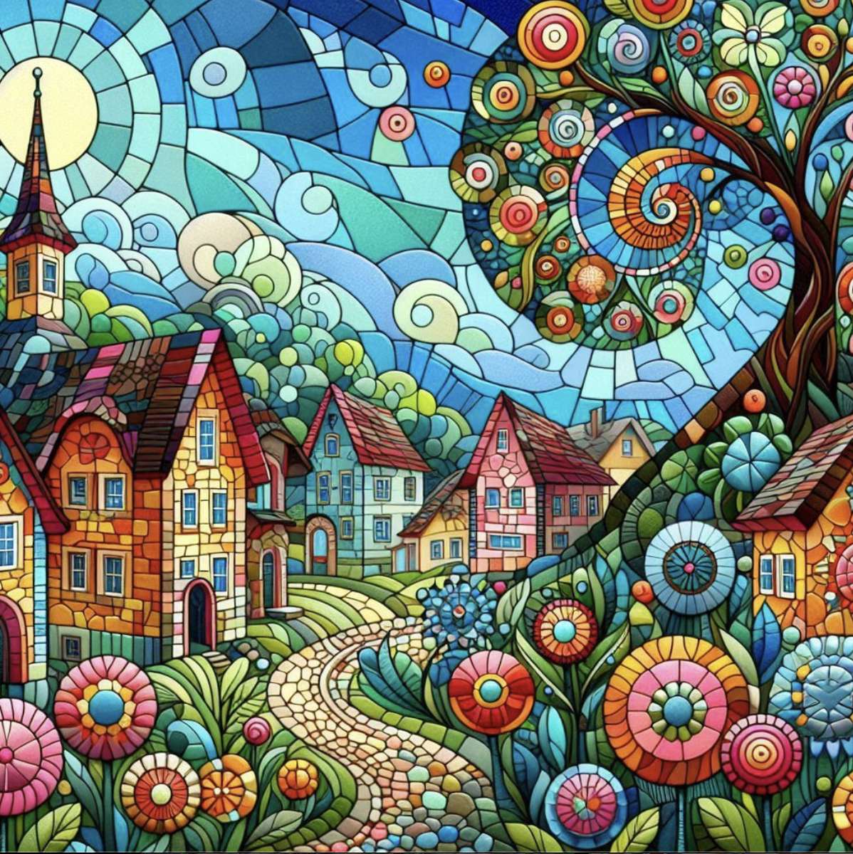 Mosaic village jigsaw puzzle online