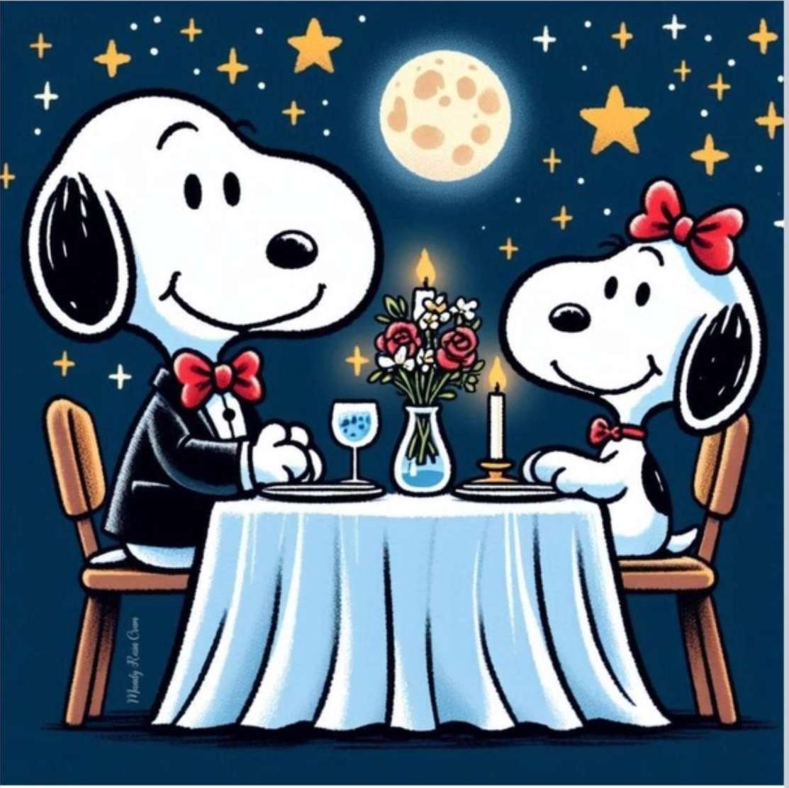 Snoopy i Fifi jedzą romantyczną kolację puzzle online