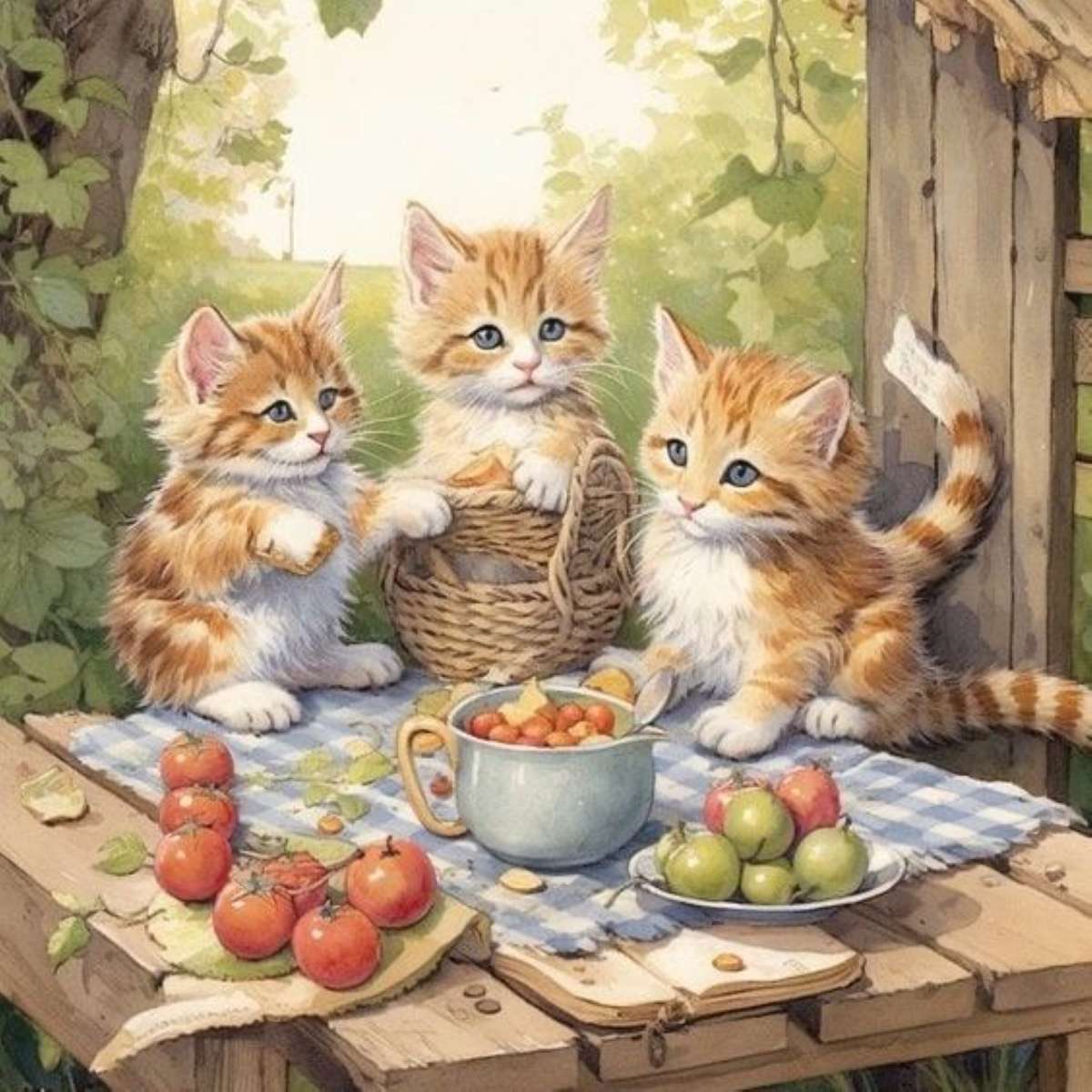 kittens on the garden table jigsaw puzzle online