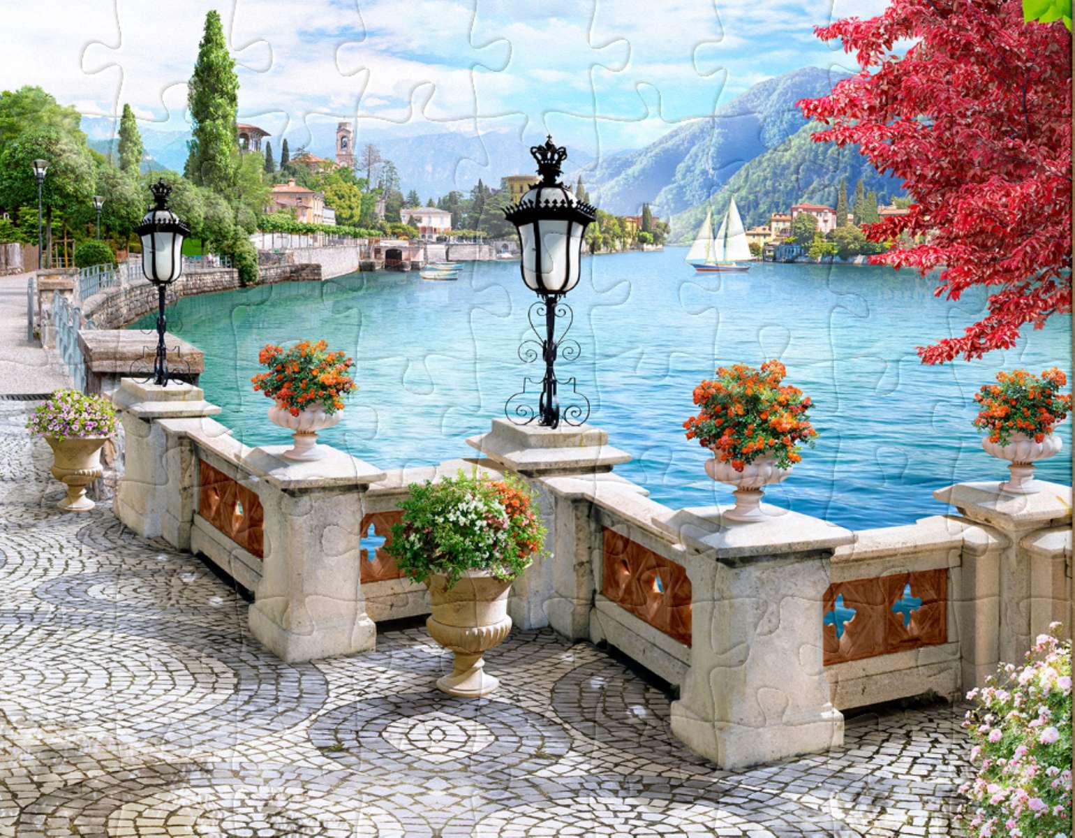 Passeggiata con vista sul lago in montagna puzzle online