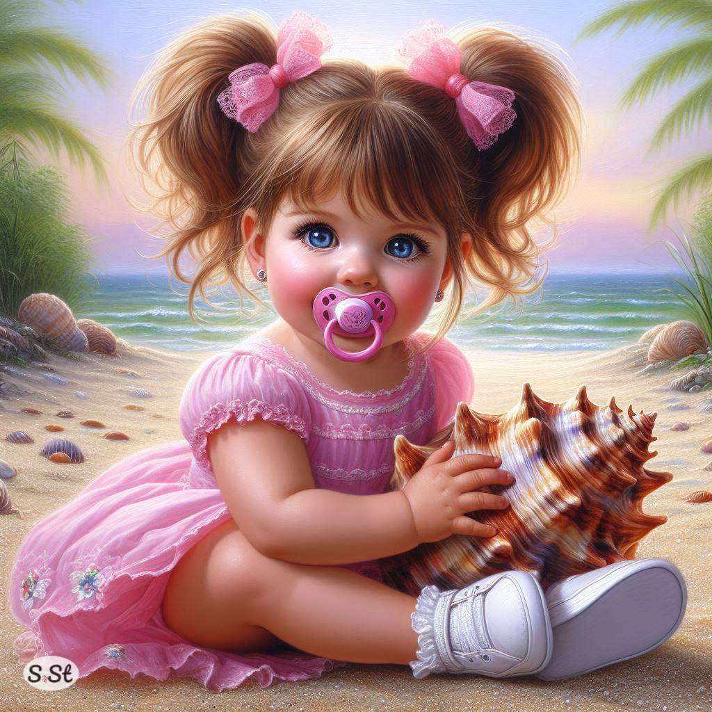 Baby in Rosa mit Muschel Online-Puzzle