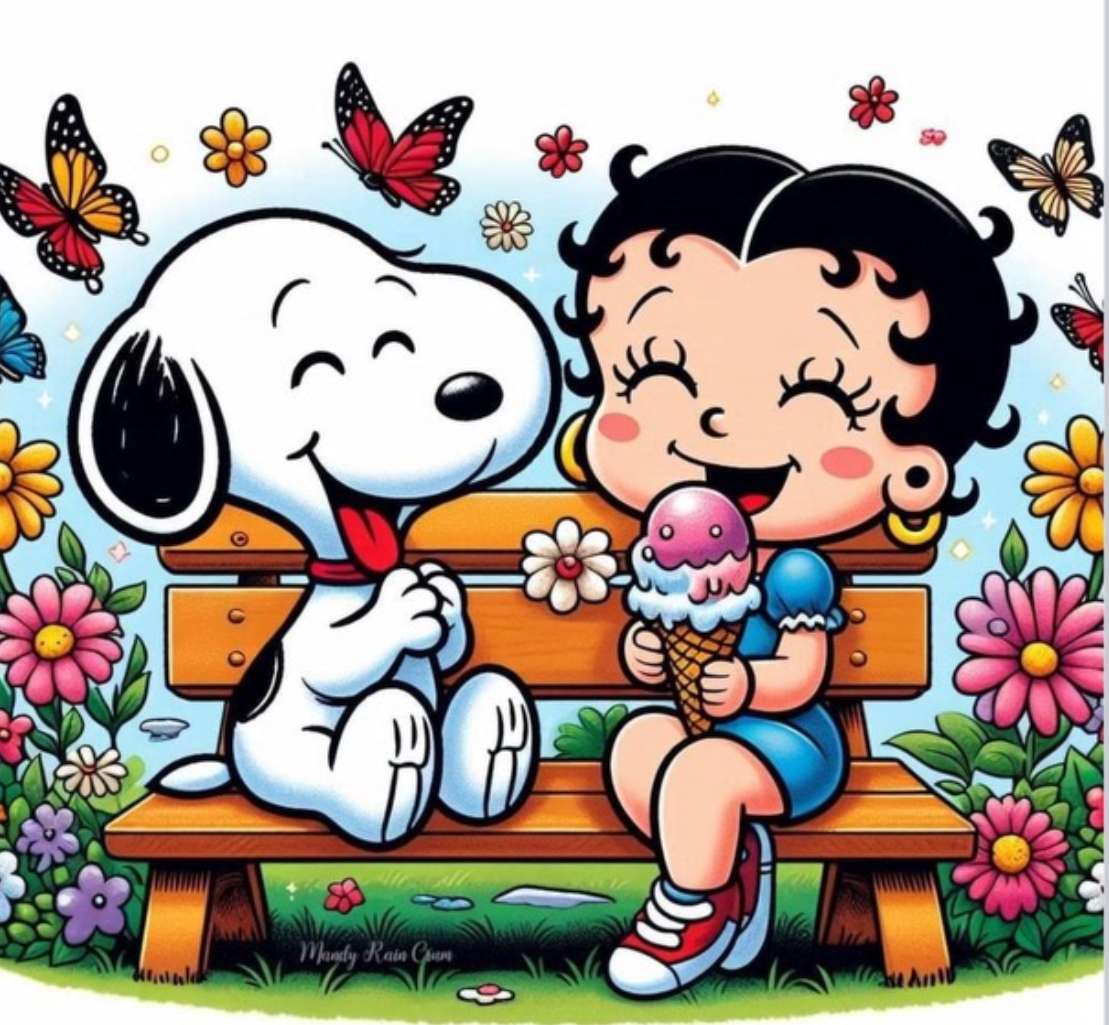 Snoopy wil een trap van Betty's kegel. legpuzzel online