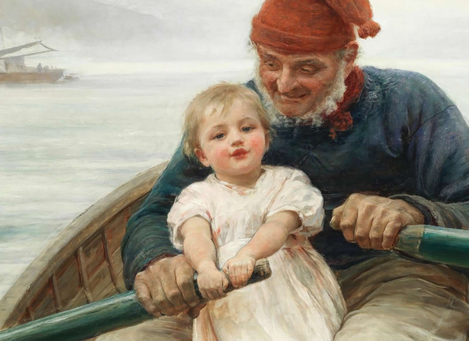 A man and a child in a boat. FrederickMorgan jigsaw puzzle online