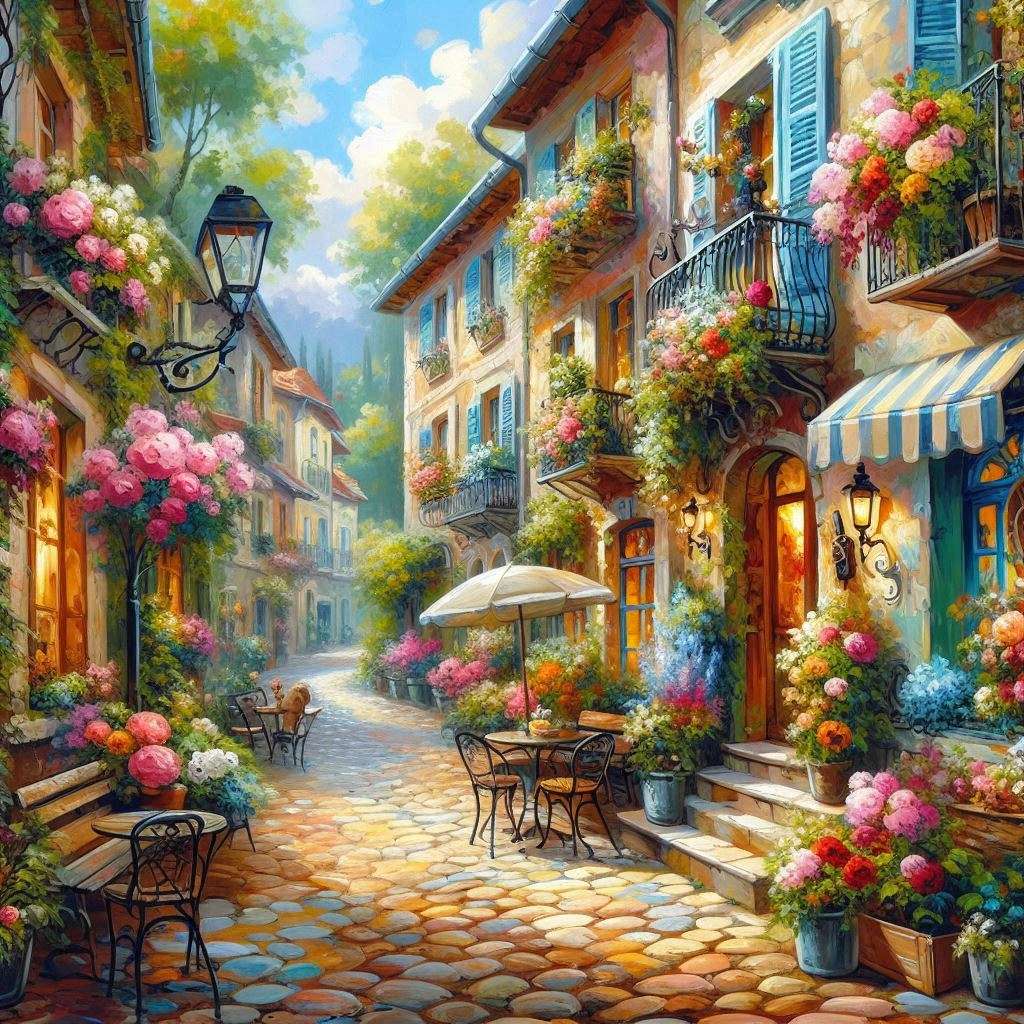 Cozy street with flowers jigsaw puzzle online