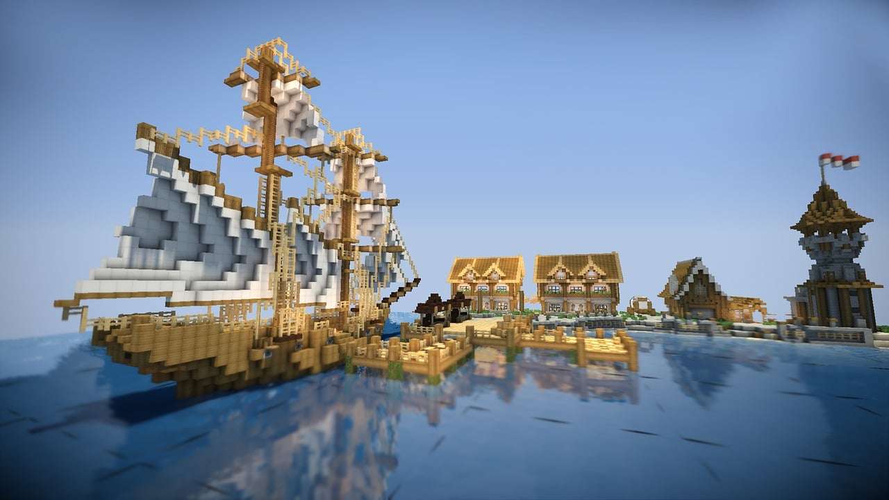 Minecraft boat and water village jigsaw puzzle online