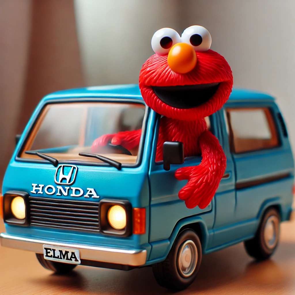 Elmo alla guida di un furgone Honda blu puzzle online