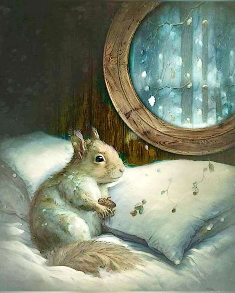 squirrel in his cozy bed jigsaw puzzle online