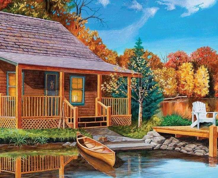 Maison en bois au bord du lac puzzle en ligne