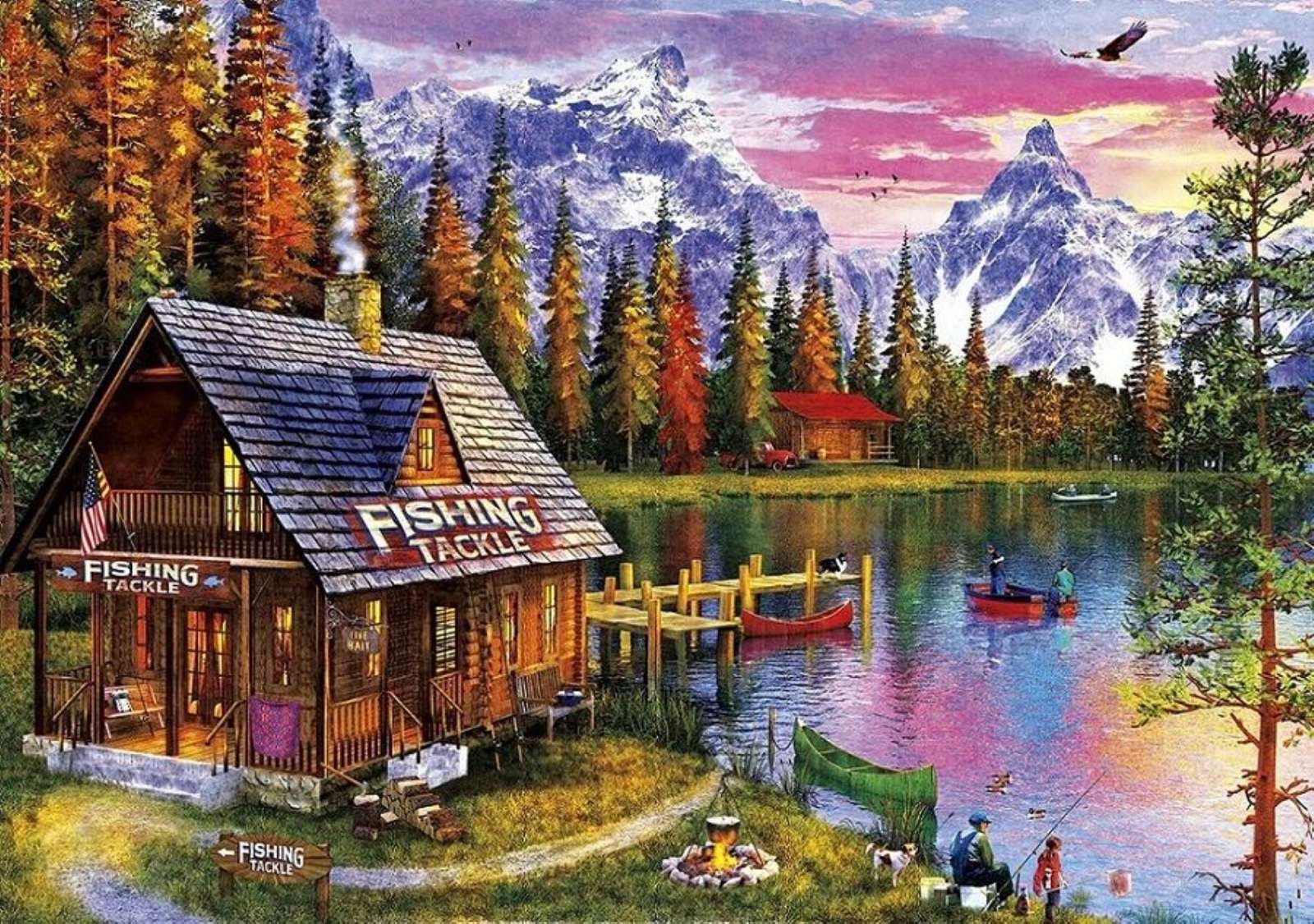 A cottage with fishing equipment online puzzle