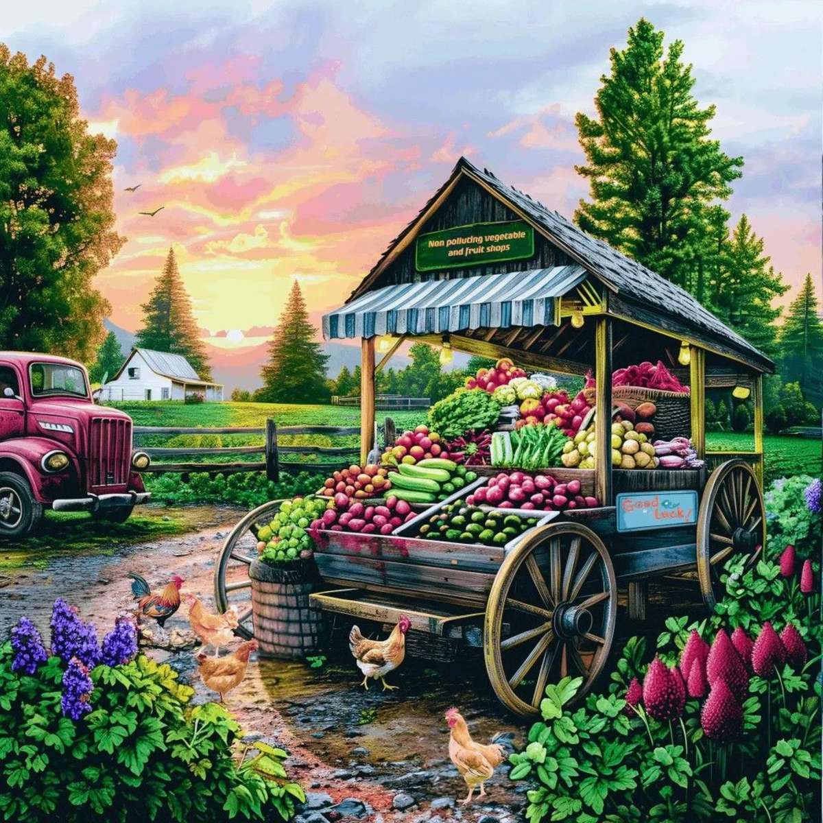 Ein Wagen mit Obst und Gemüse Puzzlespiel online