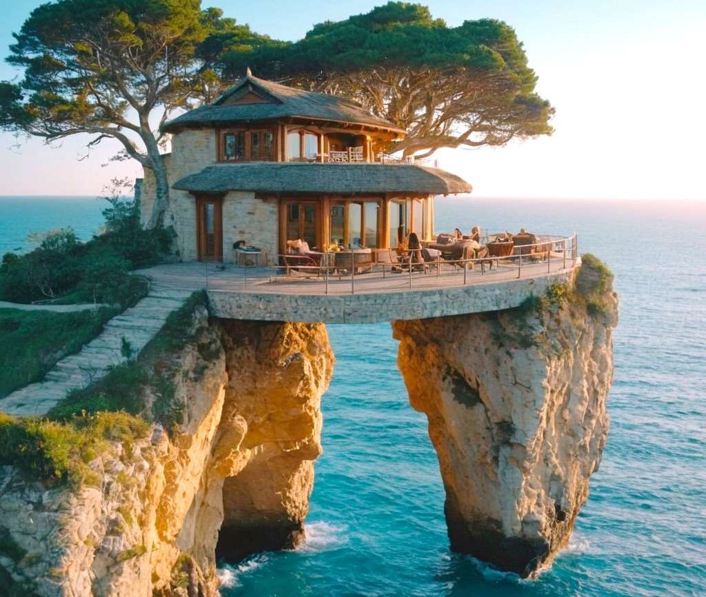 Casa en un acantilado con vistas al mar. rompecabezas en línea