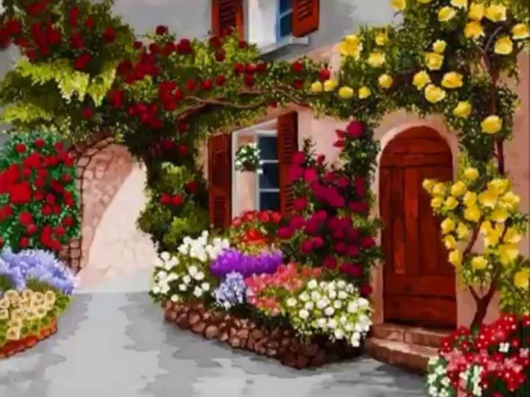 a street full of flowers postcard online puzzle