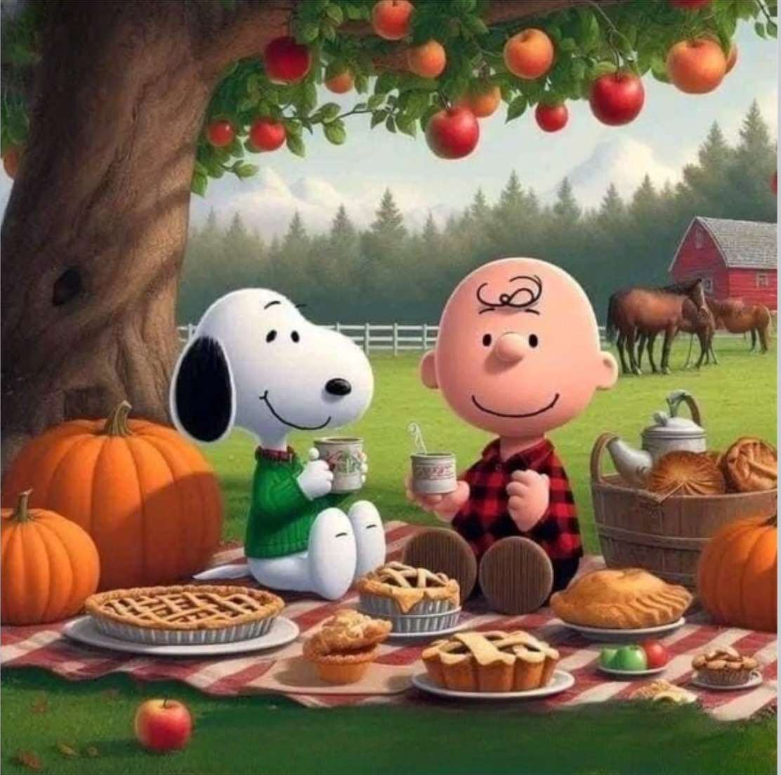 Snoopy und Chuck machen ein Picknick. Puzzlespiel online