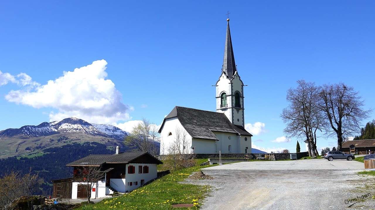 Kerk, Bergen, Bergdorp. online puzzel