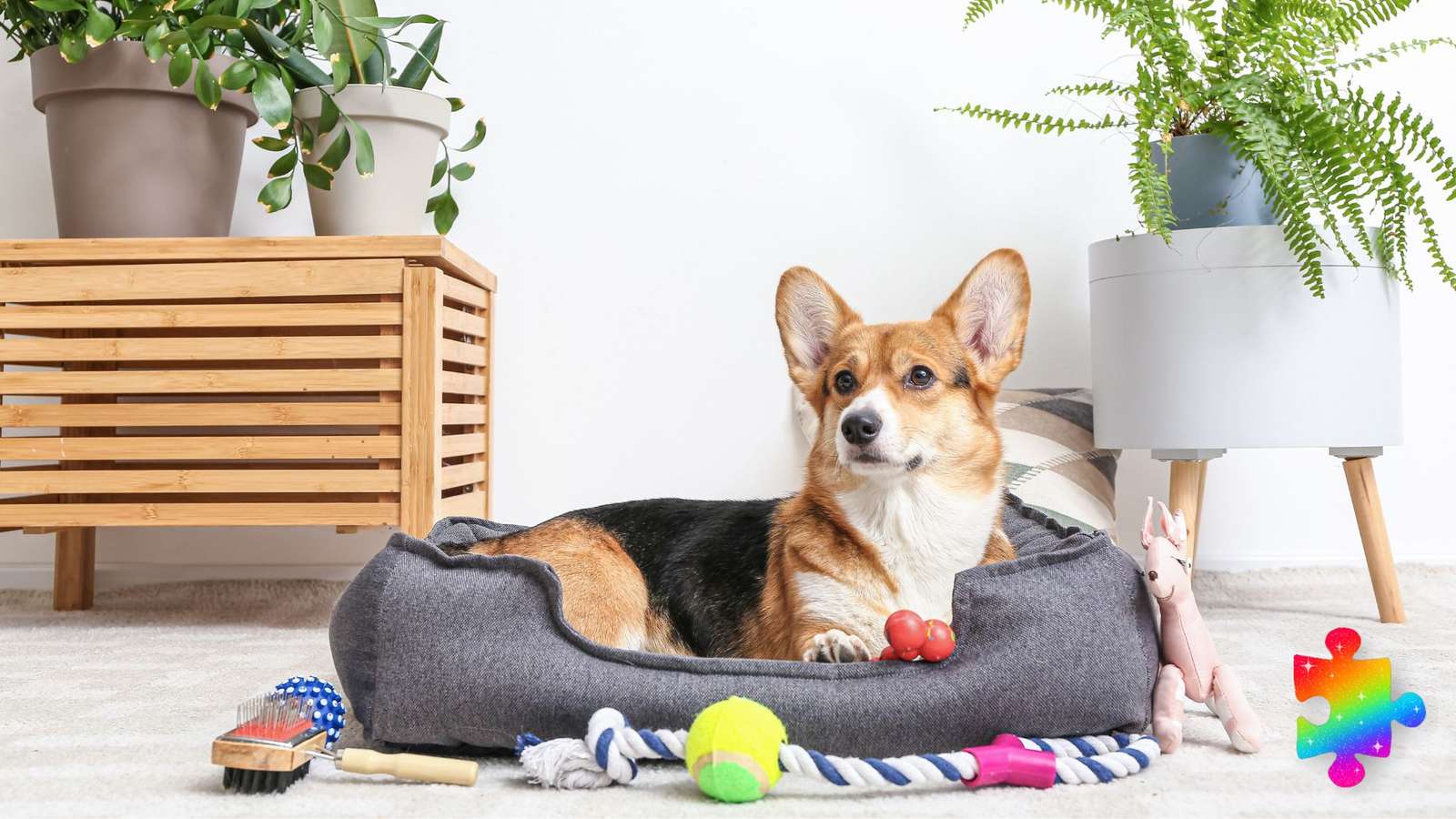 バスケットの中の犬 オンラインパズル