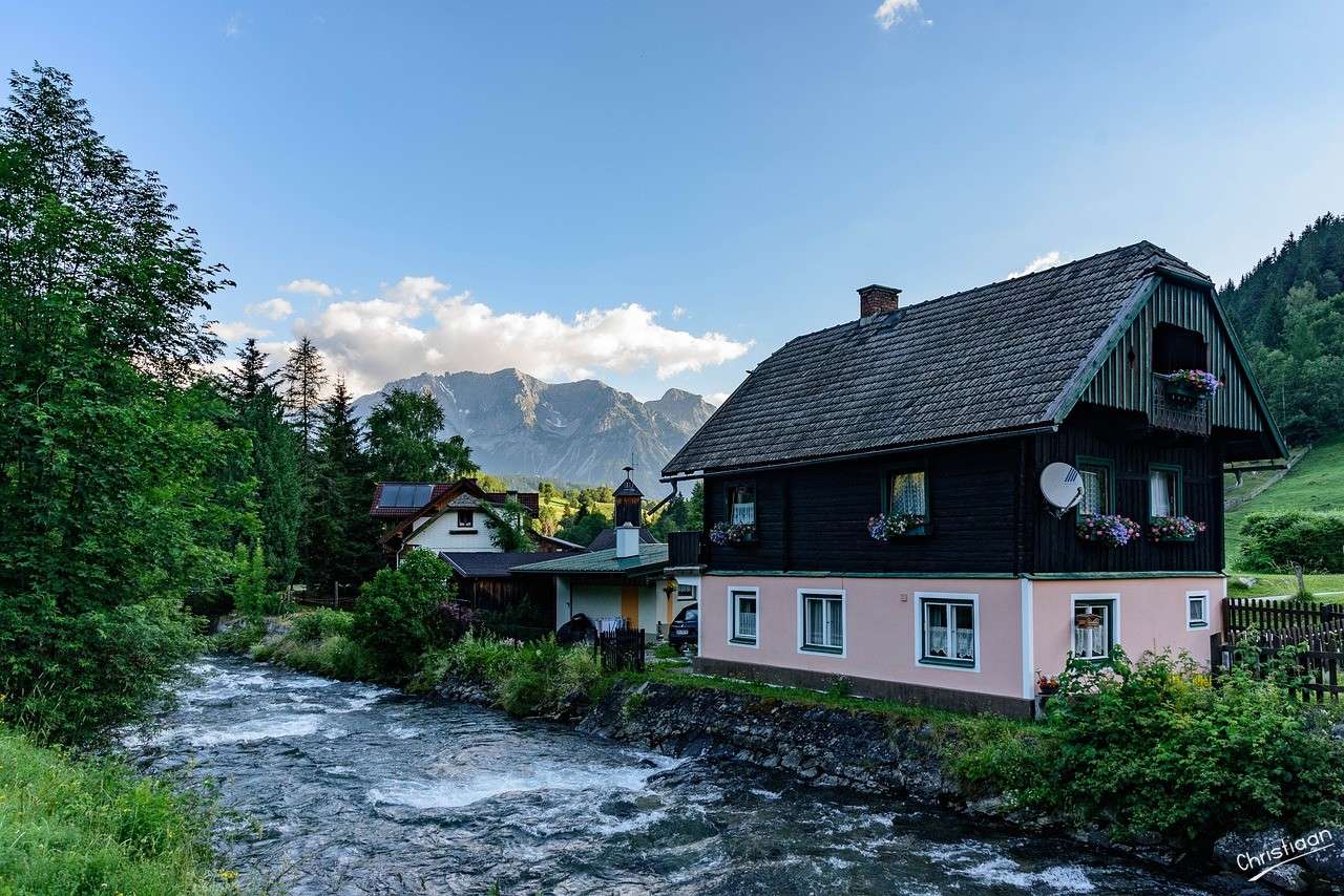 Alpen, Dorp, Panorama. online puzzel