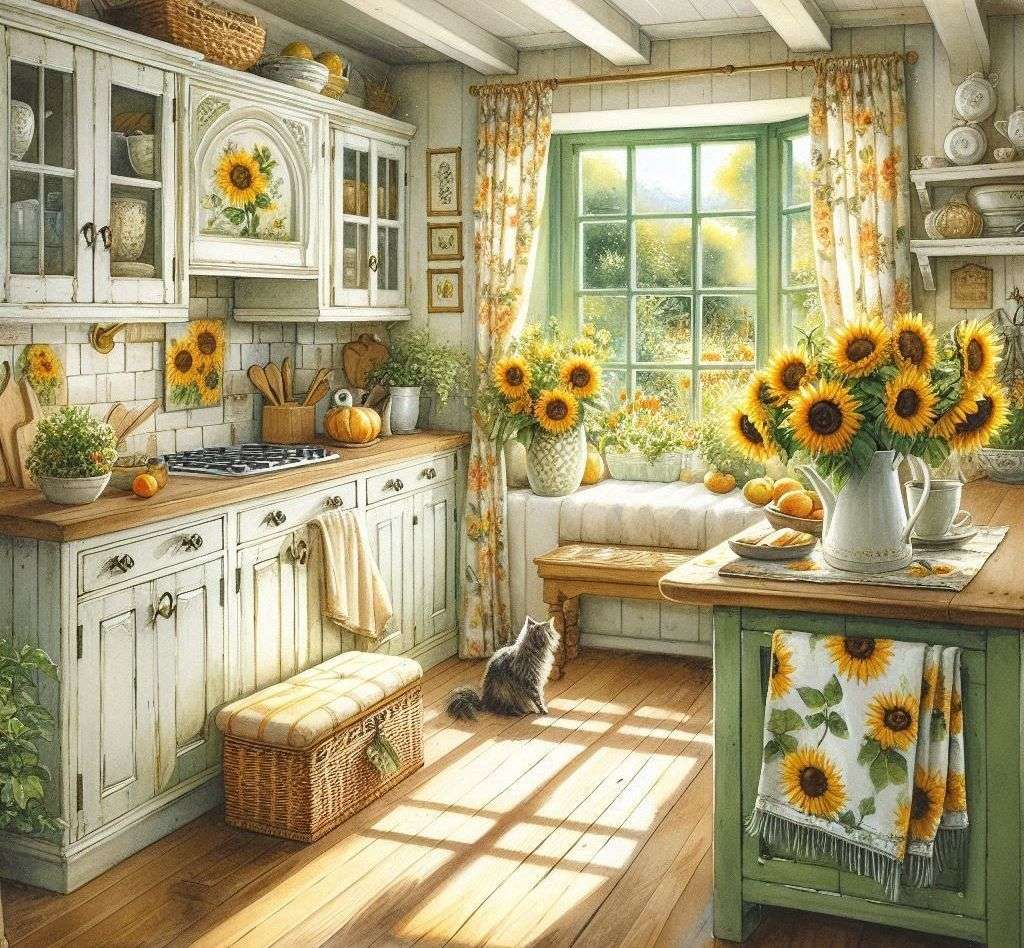 Cocina con girasoles rompecabezas en línea