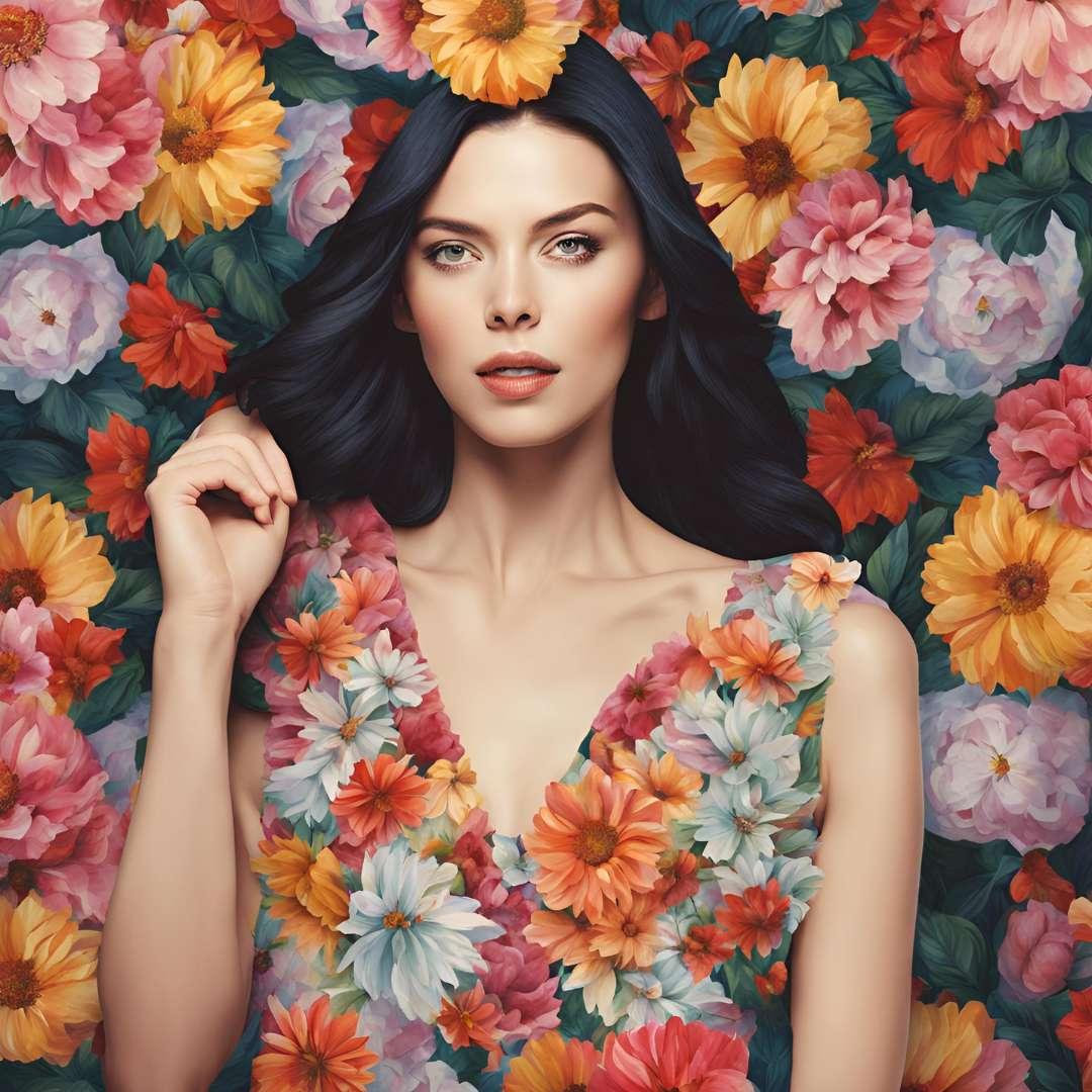 Beautiful Model with Flowers jigsaw puzzle online