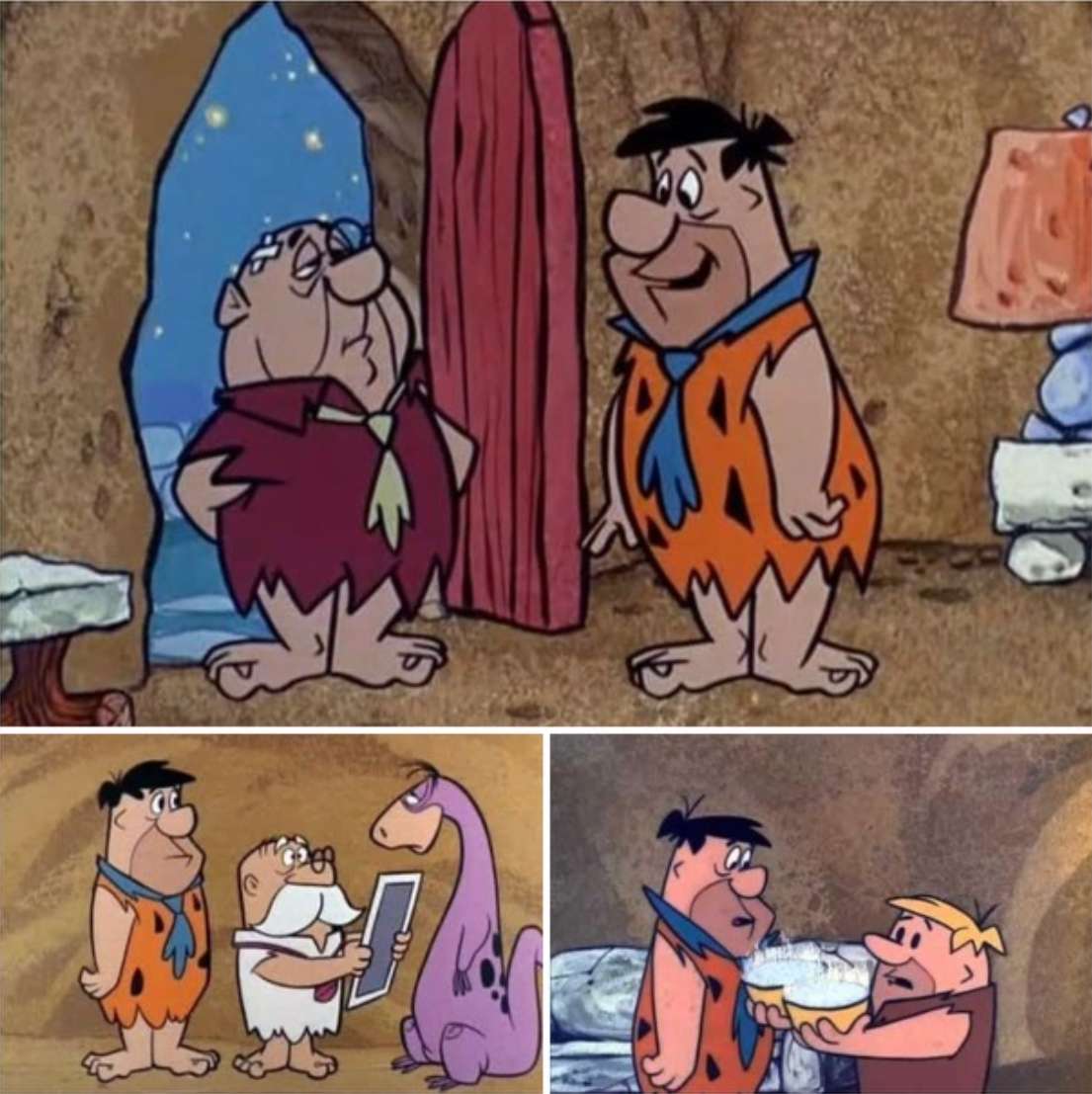 Fred Flintstone köszönt néhány barátot online puzzle