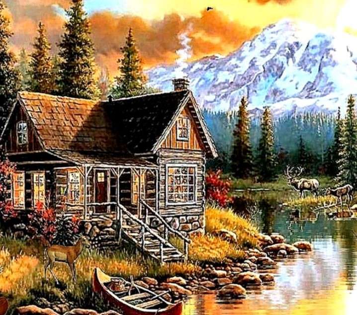 wooden house in the mountains online puzzle