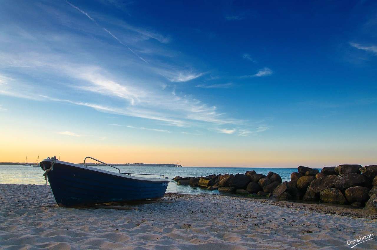 Barco, à beira-mar, praia. puzzle online