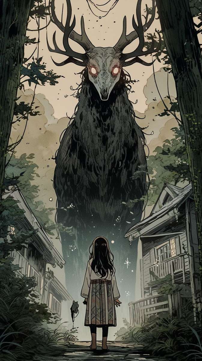 Girl and monster from forest. online puzzle