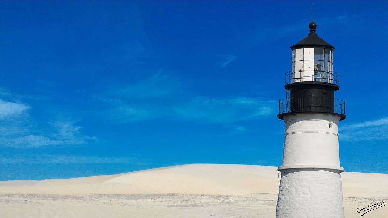 Faro, Dunas, Playa, Mar. rompecabezas en línea