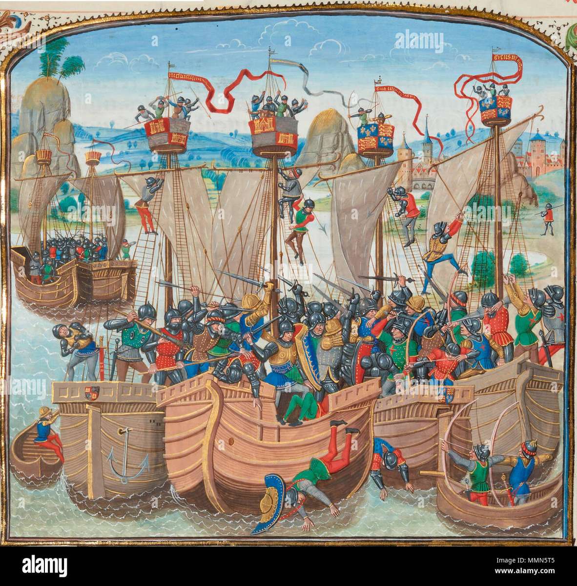 Jean Froiss. Sjöslaget vid La Rochelle 1419 Pussel online