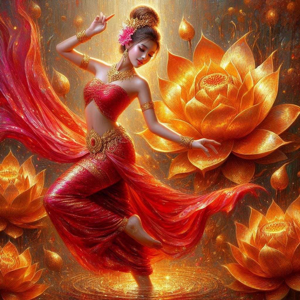 dancing woman with red dress jigsaw puzzle online