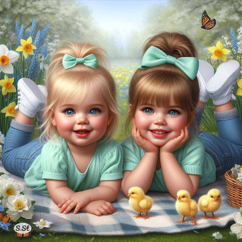 two girls with the chicks jigsaw puzzle online