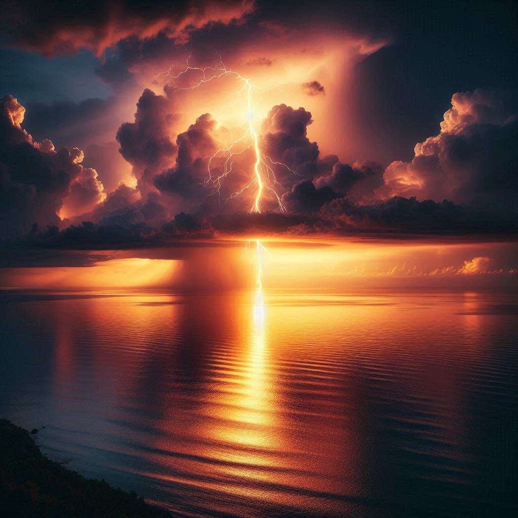 Lightning at sunset jigsaw puzzle online