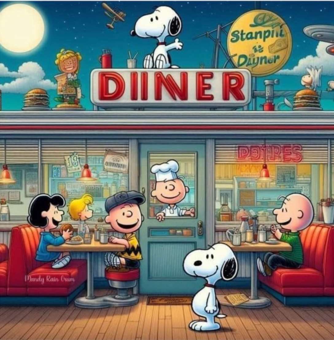 Los amigos de Snoopy relajándose en el restaurante rompecabezas en línea