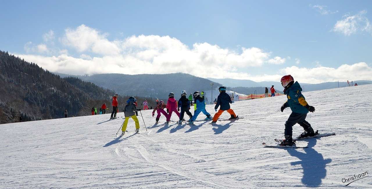 Enfants, Cours de ski, Pistes de musculation. puzzle en ligne