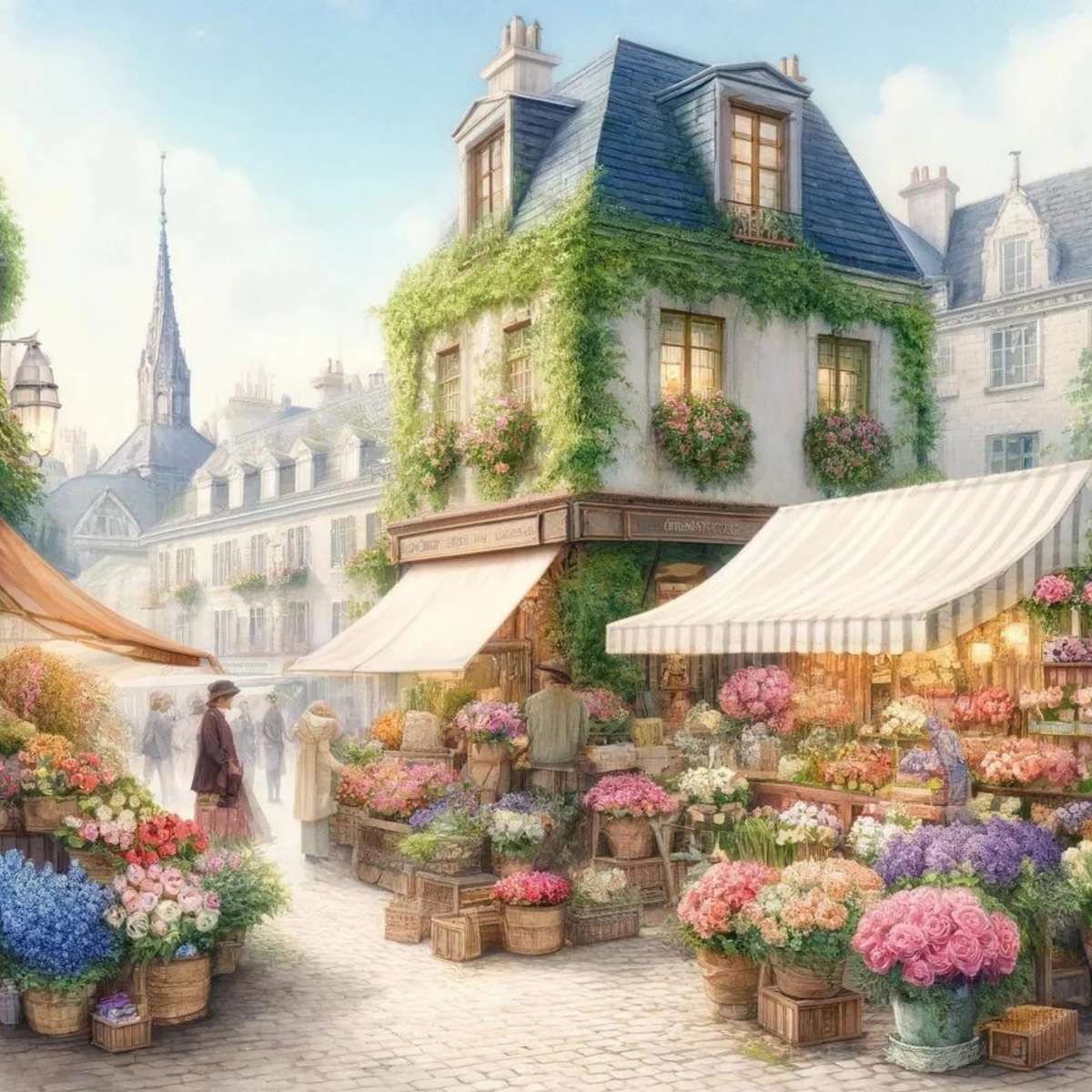 Paysage du marché aux fleurs puzzle en ligne