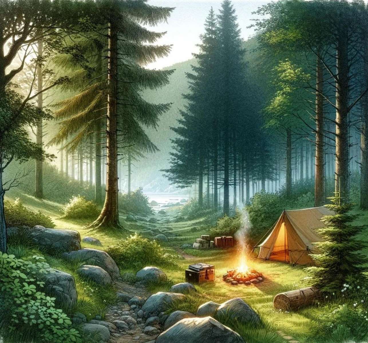 Camping en forêt puzzle en ligne