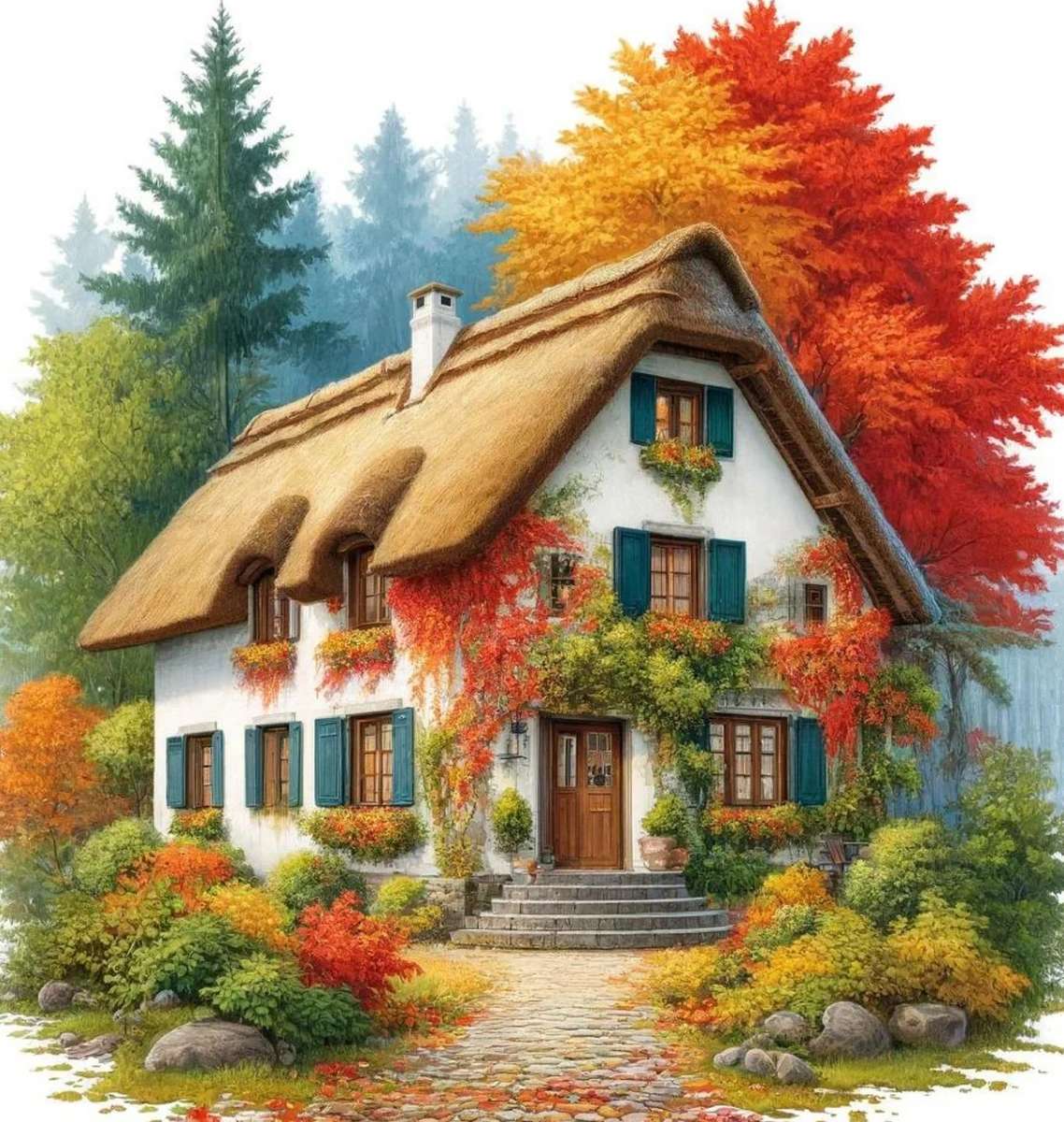 Herfst huisje online puzzel