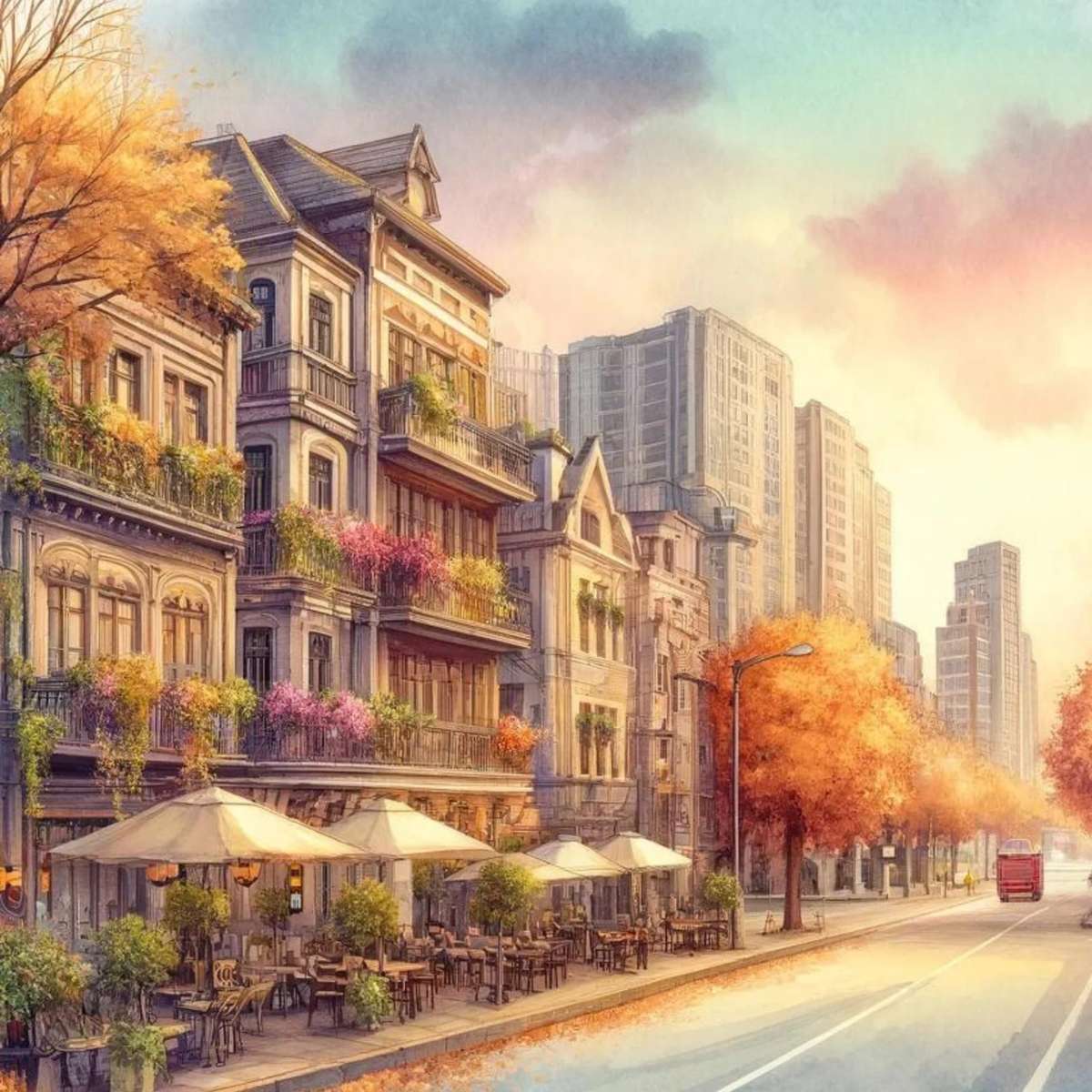 Herbstliche Stadtlandschaft Online-Puzzle