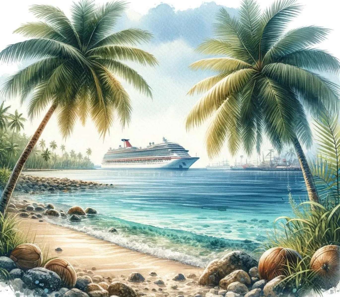 Strand en cruiseschip legpuzzel online