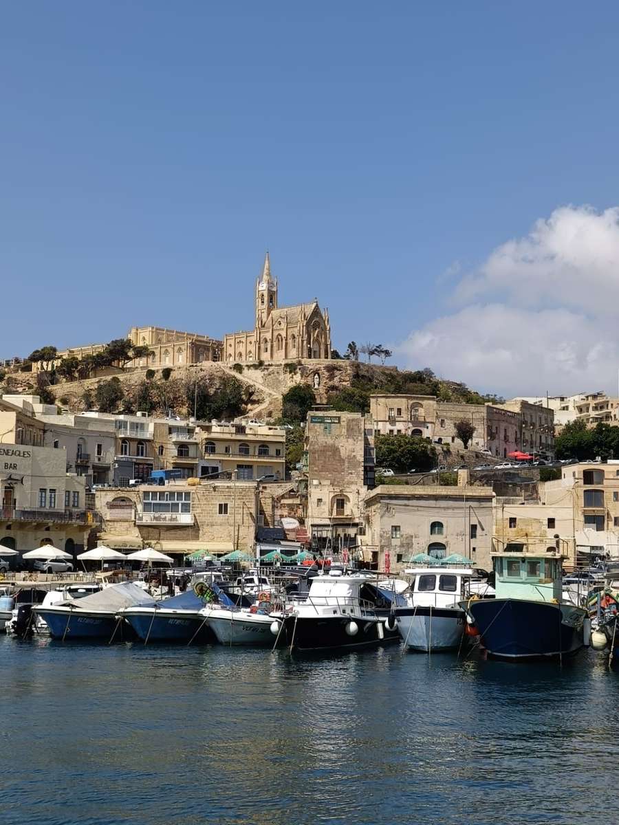 view from the sea to the port and city jigsaw puzzle online