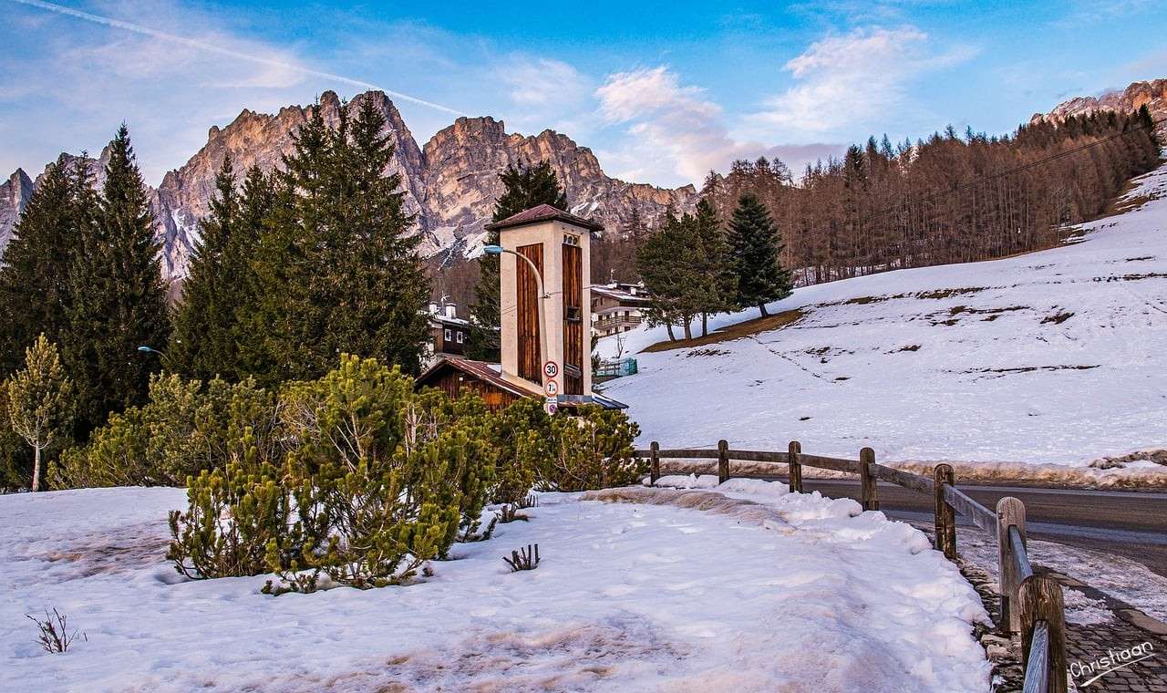 Capilla, Naturaleza, Montañas, Nieve. rompecabezas en línea