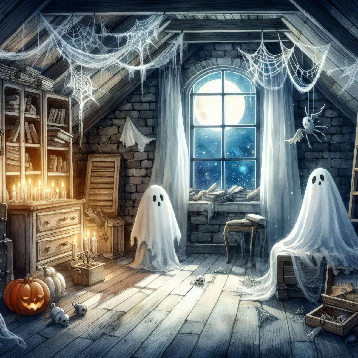 Halloween strašidelné podkroví skládačky online