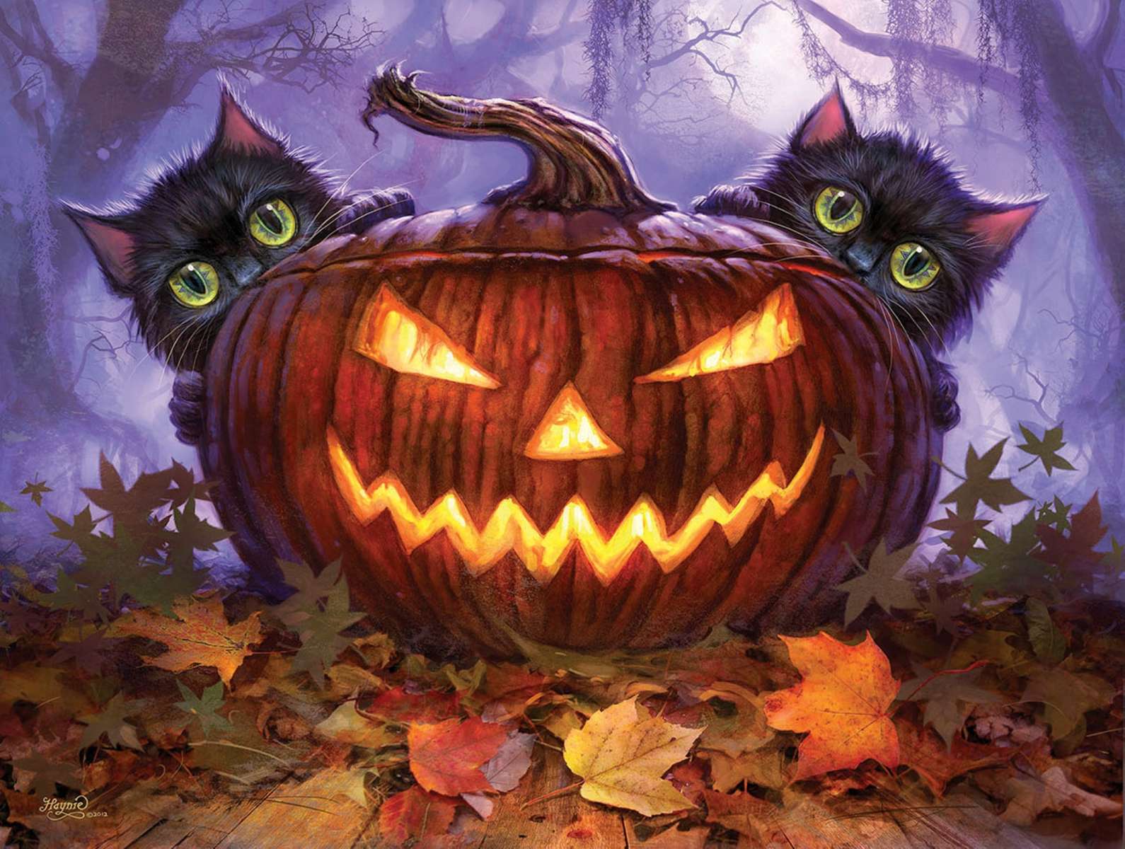 Kätzchen und der Halloween-Kürbis Online-Puzzle