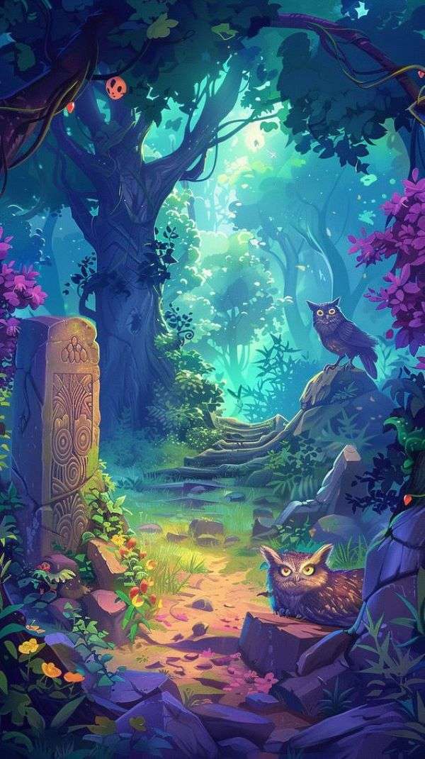 Mysterious forest with owls. jigsaw puzzle online