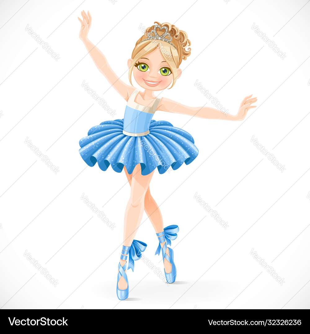 Fille de ballerine de dessin animé en robe bleue dansant le vecteur puzzle en ligne